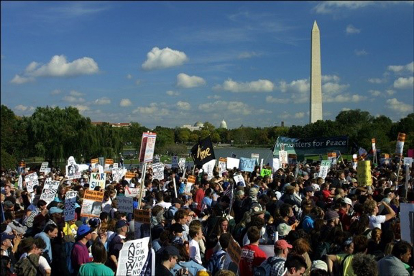 Demonstrators gathered for a peace march
